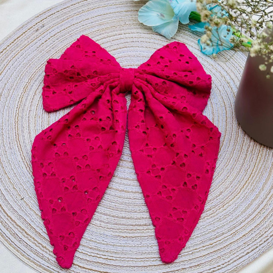 Hot Pink Chikankari Bow Pin