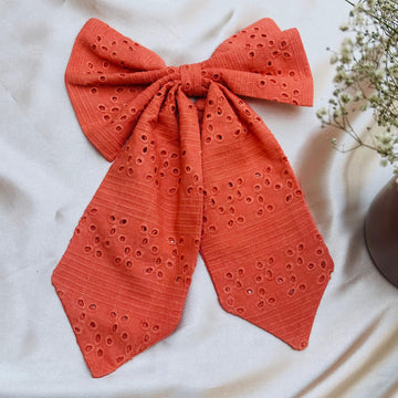 Coral Chikankari Bow Pin