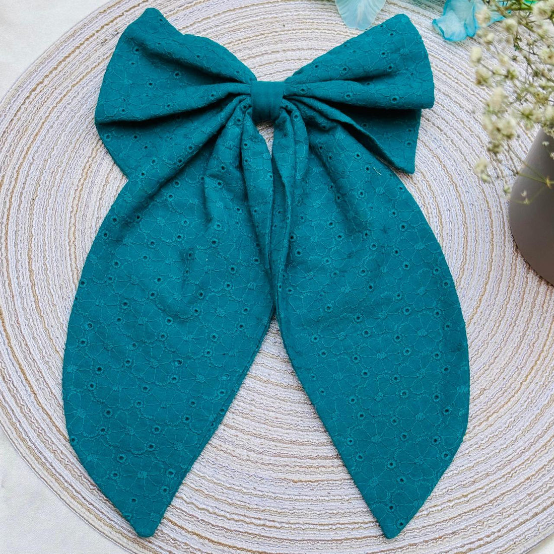 Teal Chikankari Bow Pin