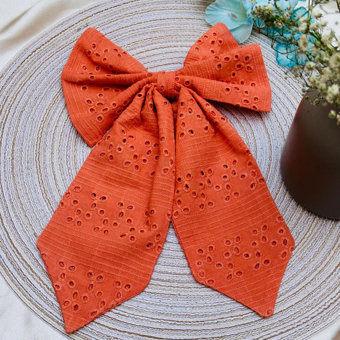 Coral Chikankari Bow Pin